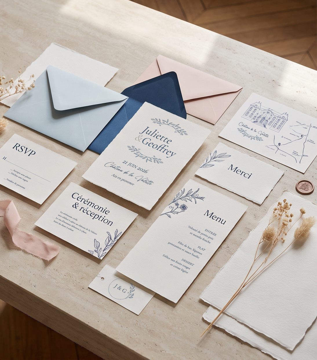 Collection de papeterie personnalisée pour mariage et événement